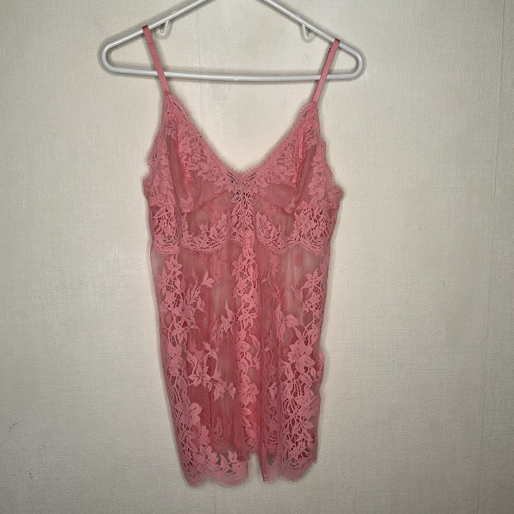 Victoria's Secret Baby Doll Lingerie Top Sheer Floral Lace Romantic Coquette L